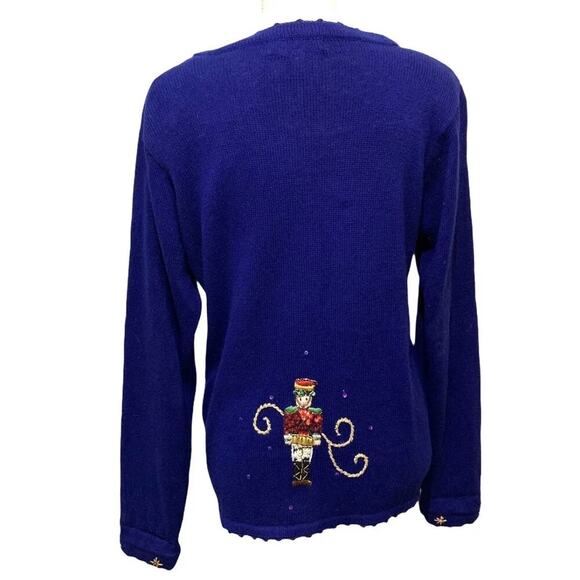 VINTAGE Bright Blue Ugly Christmas Sweater by Arriviste Beads & Sequins Small - Picture 2 of 12